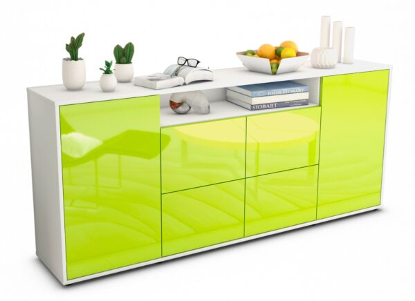 Sideboard Ephenia | Korpus Weiß | Front in Hochglanz Grün | 180x79x35cm (BxHxT)