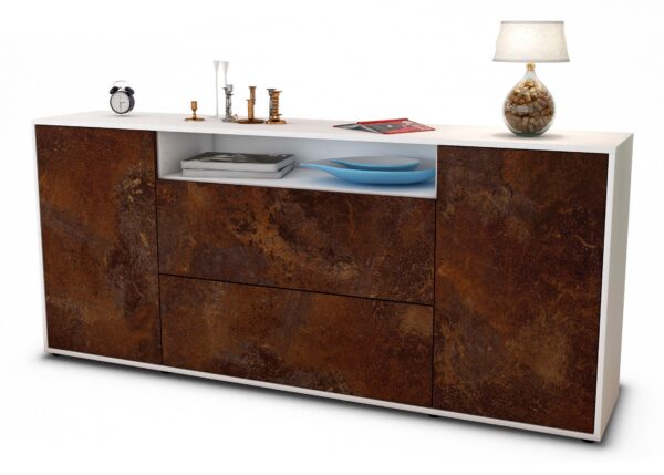 Sideboard Erina | Korpus Weiß | Front in Rost Optik | 180x79x35cm (BxHxT)