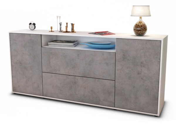 Sideboard Erina | Korpus Weiß | Front in Beton Optik | 180x79x35cm (BxHxT)