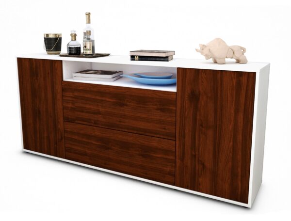 Sideboard Erina | Korpus Weiß | Front in Walnuss Holz Optik | 180x79x35cm (BxHxT)