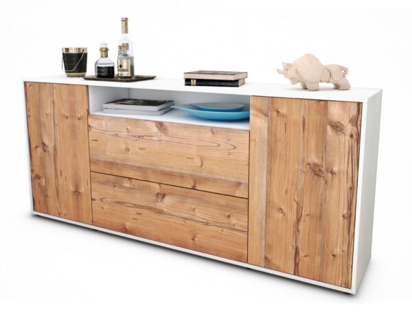 Sideboard Erina | Korpus Weiß | Front in Pinie Holz Optik | 180x79x35cm (BxHxT)