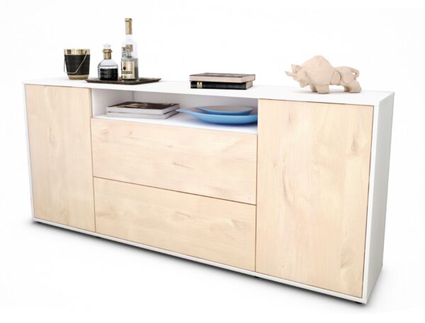 Sideboard Erina | Korpus Weiß | Front in Zeder Holz Optik | 180x79x35cm (BxHxT)