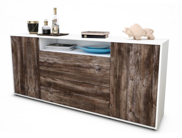 Sideboard Erina | Korpus Weiß | Front in Treibholz Holz Optik | 180x79x35cm (BxHxT)