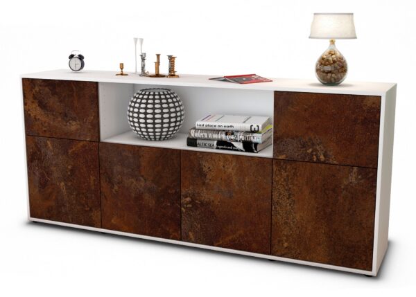 Sideboard Ermentrude | Korpus Weiß | Front in Rost Optik | 180x79x35cm (BxHxT)