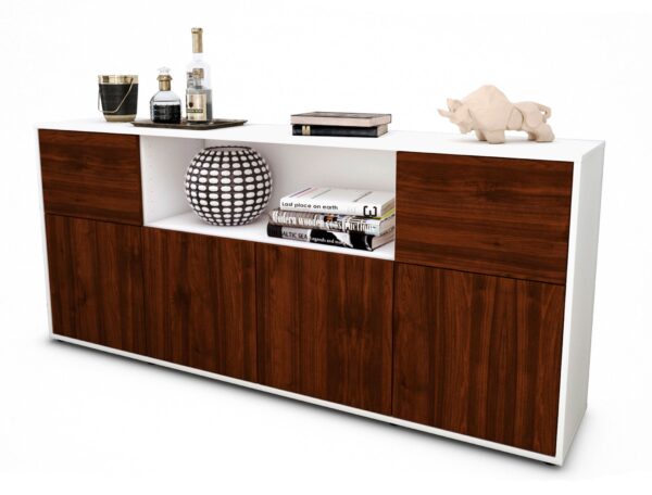 Sideboard Ermentrude | Korpus Weiß | Front in Walnuss Holz Optik | 180x79x35cm (BxHxT)