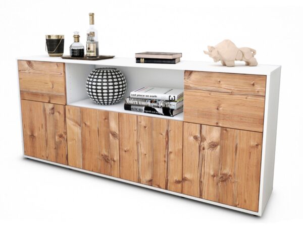 Sideboard Ermentrude | Korpus Weiß | Front in Pinie Holz Optik | 180x79x35cm (BxHxT)