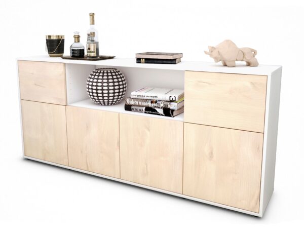 Sideboard Ermentrude | Korpus Weiß | Front in Zeder Holz Optik | 180x79x35cm (BxHxT)