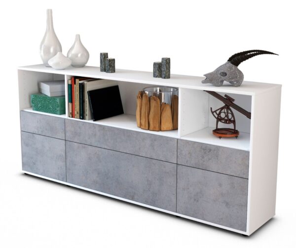 Sideboard Estella | Korpus Weiß | Front in Beton Optik | 180x79x35cm (BxHxT)