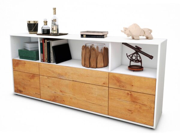 Sideboard Estella | Korpus Weiß | Front in Eiche Holz Optik | 180x79x35cm (BxHxT)