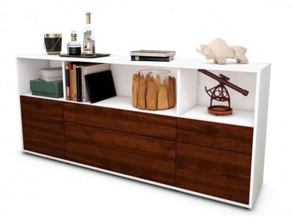 Sideboard Estella | Korpus Weiß | Front in Walnuss Holz Optik | 180x79x35cm (BxHxT)