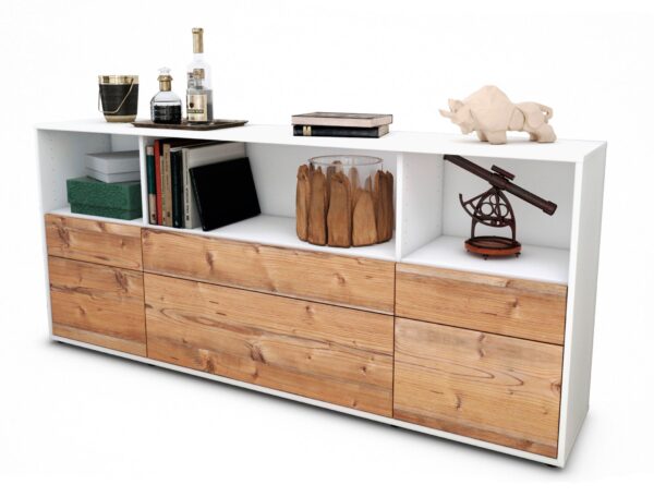 Sideboard Estella | Korpus Weiß | Front in Pinie Holz Optik | 180x79x35cm (BxHxT)