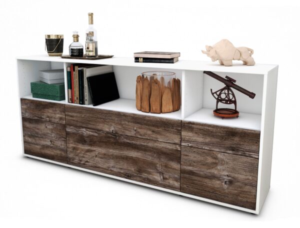 Sideboard Estella | Korpus Weiß | Front in Treibholz Holz Optik | 180x79x35cm (BxHxT)