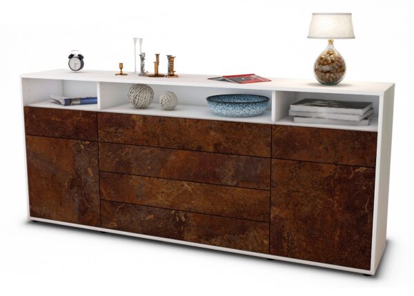 Sideboard Evelina | Korpus Weiß | Front in Rost Optik | 180x79x35cm (BxHxT)