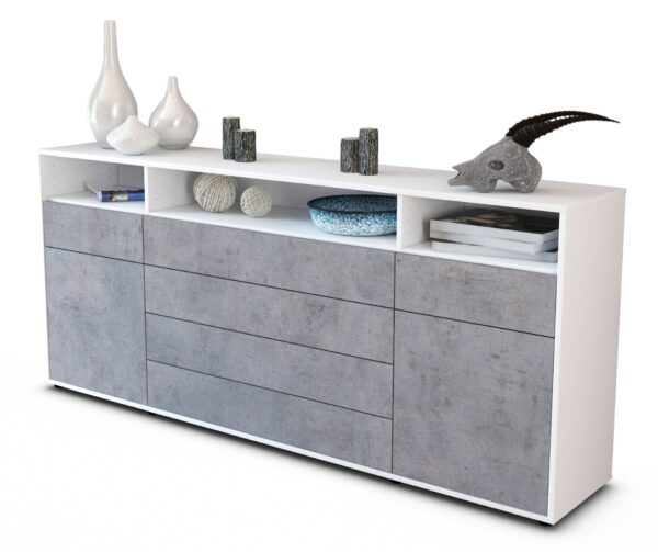 Sideboard Evelina | Korpus Weiß | Front in Beton Optik | 180x79x35cm (BxHxT)