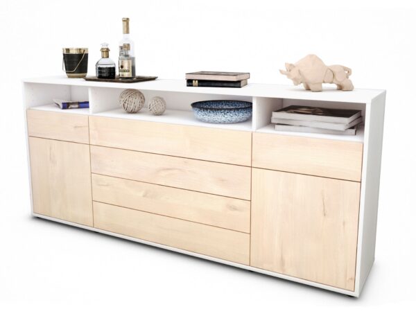 Sideboard Evelina | Korpus Weiß | Front in Zeder Holz Optik | 180x79x35cm (BxHxT)