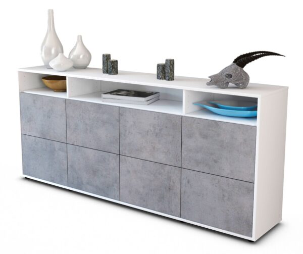 Sideboard Evita | Korpus Weiß | Front in Beton Optik | 180x79x35cm (BxHxT)