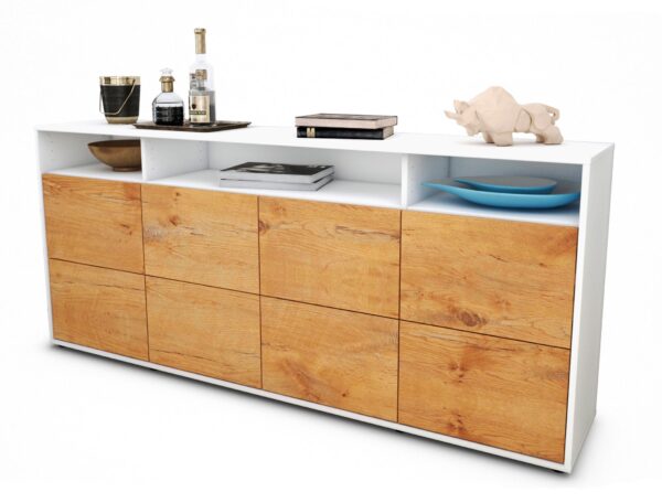 Sideboard Evita | Korpus Weiß | Front in Eiche Holz Optik | 180x79x35cm (BxHxT)