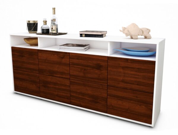 Sideboard Evita | Korpus Weiß | Front in Walnuss Holz Optik | 180x79x35cm (BxHxT)