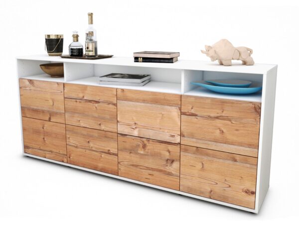 Sideboard Evita | Korpus Weiß | Front in Pinie Holz Optik | 180x79x35cm (BxHxT)