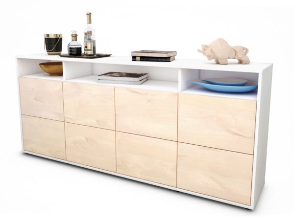 Sideboard Evita | Korpus Weiß | Front in Zeder Holz Optik | 180x79x35cm (BxHxT)