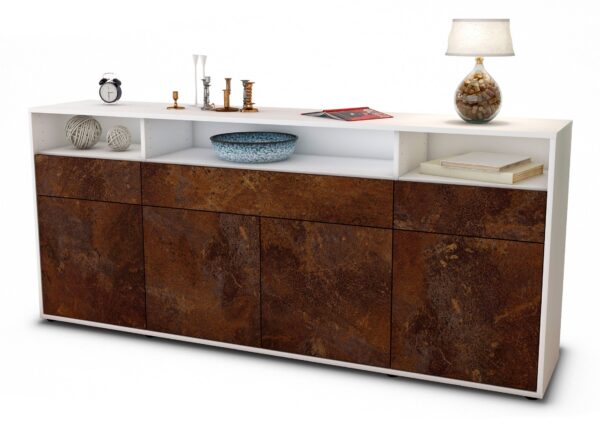 Sideboard Ezia | Korpus Weiß | Front in Rost Optik | 180x79x35cm (BxHxT)