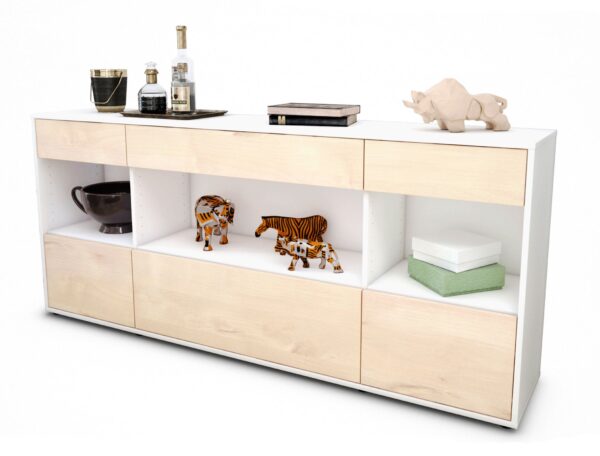 Sideboard Fabiana | Korpus Weiß | Front in Zeder Holz Optik | 180x79x35cm (BxHxT)