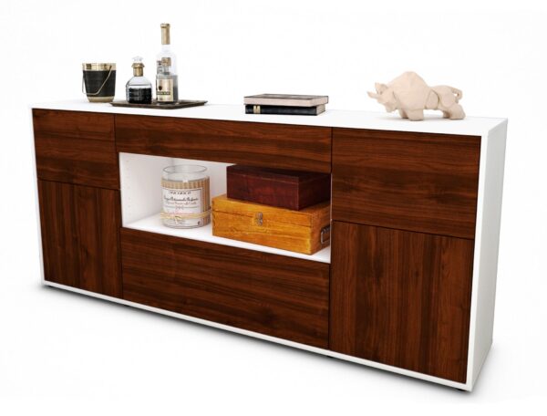 Sideboard Fabiola | Korpus Weiß | Front in Walnuss Holz Optik | 180x79x35cm (BxHxT)