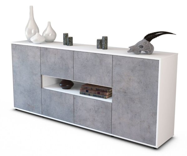 Sideboard Farina | Korpus Weiß | Front in Beton Optik | 180x79x35cm (BxHxT)