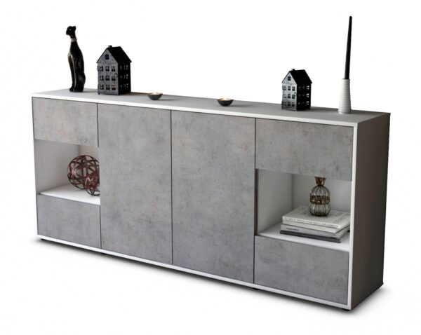 Sideboard Gaia | Korpus Weiß | Front in Beton Optik | 180x79x35cm (BxHxT)