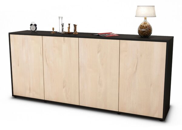 Sideboard Elana | Korpus Anthrazit | Front in Zeder Holz Optik | 180x79x35cm (BxHxT)