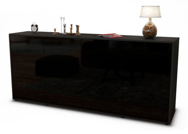 Sideboard Elana | Korpus Anthrazit | Front in Hochglanz Schwarz | 180x79x35cm (BxHxT)