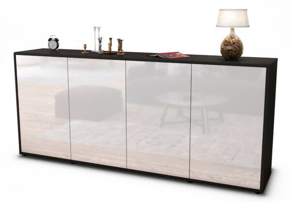 Sideboard Elana | Korpus Anthrazit | Front in Hochglanz Weiß | 180x79x35cm (BxHxT)