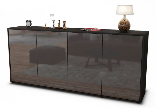 Sideboard Elana | Korpus Anthrazit | Front in Hochglanz Grau | 180x79x35cm (BxHxT)