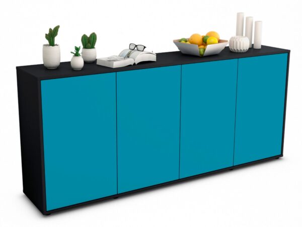 Sideboard Elana | Korpus Anthrazit | Front in Türkis | 180x79x35cm (BxHxT)