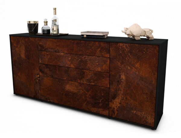 Sideboard Eleni | Korpus Anthrazit | Front in Rost Optik | 180x79x35cm (BxHxT)