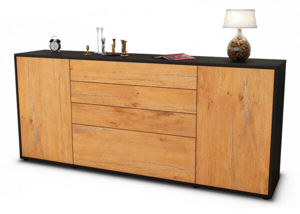 Sideboard Eleni | Korpus Anthrazit | Front in Eiche Holz Optik | 180x79x35cm (BxHxT)