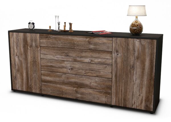 Sideboard Eleni | Korpus Anthrazit | Front in Treibholz Holz Optik | 180x79x35cm (BxHxT)