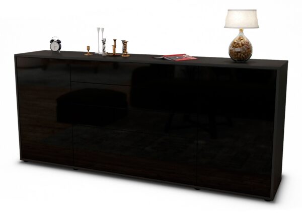 Sideboard Eleni | Korpus Anthrazit | Front in Hochglanz Schwarz | 180x79x35cm (BxHxT)