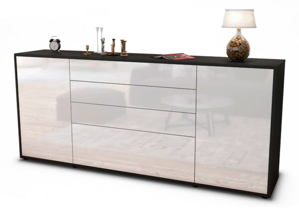 Sideboard Eleni | Korpus Anthrazit | Front in Hochglanz Weiß | 180x79x35cm (BxHxT)