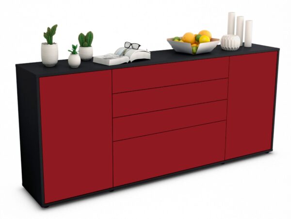 Sideboard Eleni | Korpus Anthrazit | Front in Bordeaux | 180x79x35cm (BxHxT)