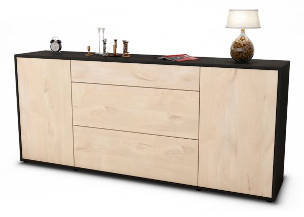 Sideboard Eleonora | Korpus Anthrazit | Front in Zeder Holz Optik | 180x79x35cm (BxHxT)