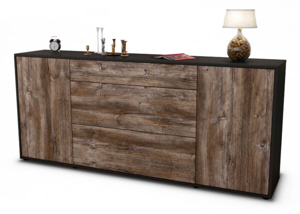 Sideboard Eleonora | Korpus Anthrazit | Front in Treibholz Holz Optik | 180x79x35cm (BxHxT)