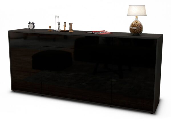 Sideboard Eleonora | Korpus Anthrazit | Front in Hochglanz Schwarz | 180x79x35cm (BxHxT)