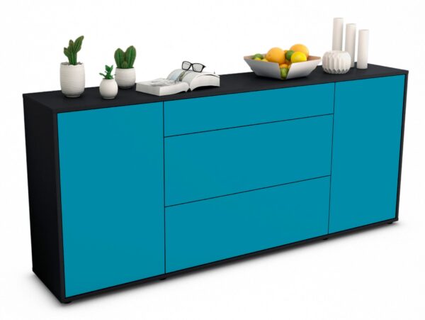 Sideboard Eleonora | Korpus Anthrazit | Front in Türkis | 180x79x35cm (BxHxT)