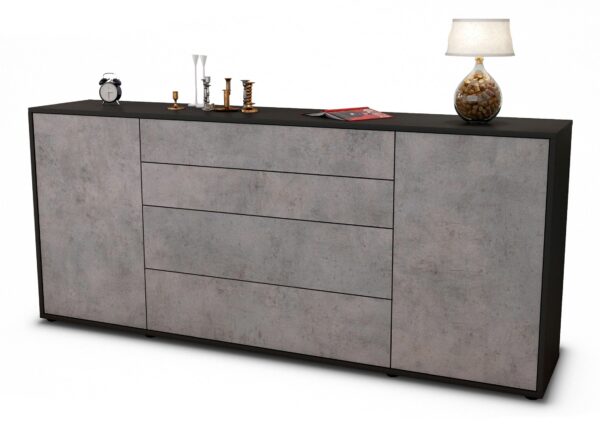 Sideboard Elettra | Korpus Anthrazit | Front in Beton Optik | 180x79x35cm (BxHxT)