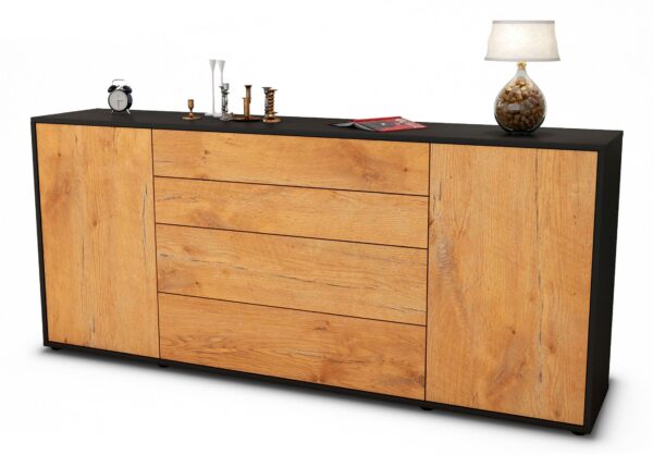 Sideboard Elettra | Korpus Anthrazit | Front in Eiche Holz Optik | 180x79x35cm (BxHxT)