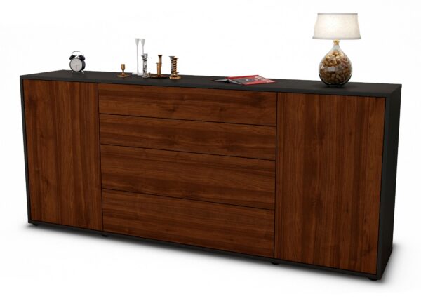 Sideboard Elettra | Korpus Anthrazit | Front in Walnuss Holz Optik | 180x79x35cm (BxHxT)