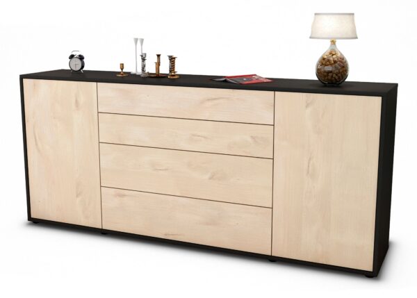 Sideboard Elettra | Korpus Anthrazit | Front in Zeder Holz Optik | 180x79x35cm (BxHxT)