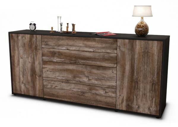 Sideboard Elettra | Korpus Anthrazit | Front in Treibholz Holz Optik | 180x79x35cm (BxHxT)