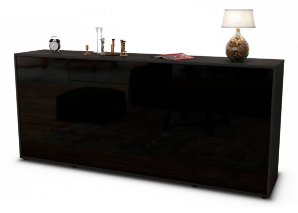 Sideboard Elettra | Korpus Anthrazit | Front in Hochglanz Schwarz | 180x79x35cm (BxHxT)